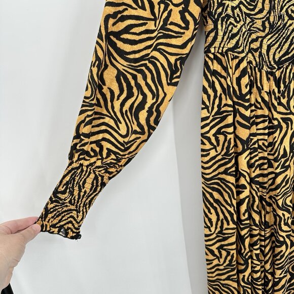 KACHEL BY ANTHROPOLOGIE tiger jumpsuit smocked wide leg long sleeve brown 6 - Picture 5 of 9